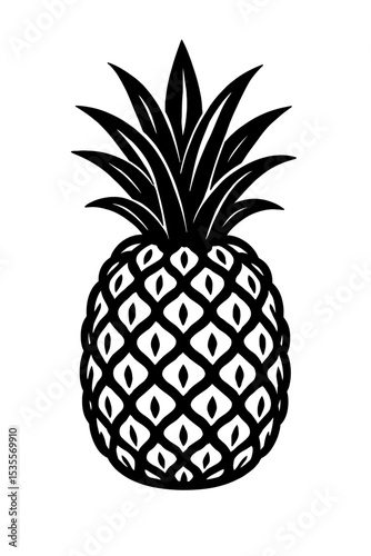 Tropical Black and White Pineapple Vector Icon - Exotic Fruit Illustration