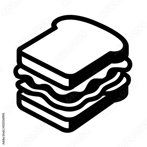 Classic Black and White Sandwich Vector Icon - Lunch Meal Graphic