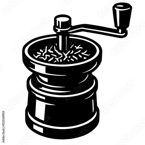 Vintage Black and White Coffee Grinder Vector - Manual Brew Equipment