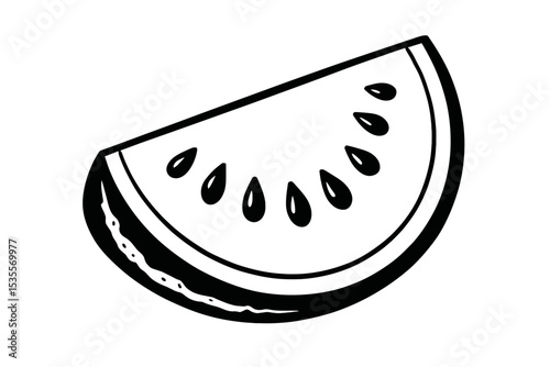 Refreshing Black and White Watermelon Slice Vector - Summer Fruit Icon