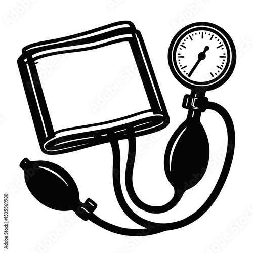 Black and White Blood Pressure Monitor Vector - Health and Medical Device Symbol