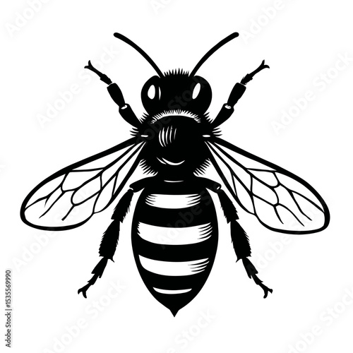 Black and White Honey Bee Vector Icon - Pollination and Nature Symbol