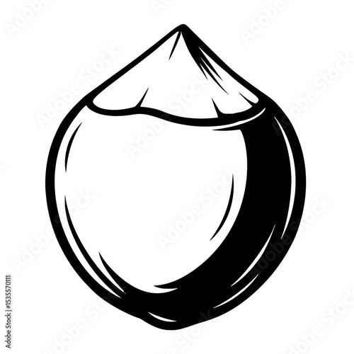 Stylized Coconut Outline - Black and White Vector Icon for Tropical and Food Concepts
