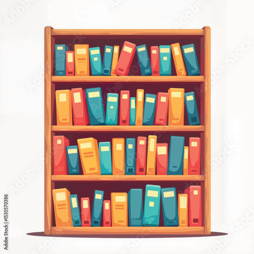 Colorful books arranged on shelf, vibrant knowledge display
