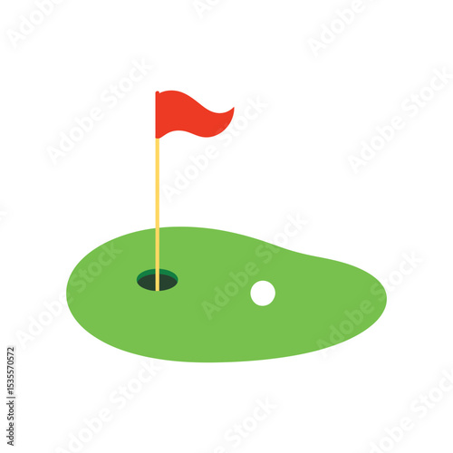 Cartoon Golf Green, Flag, Hole, and Ball on a Putting Surface