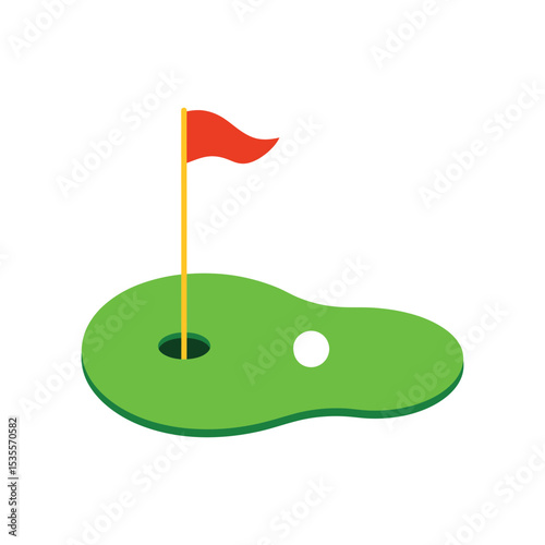 Cartoon Golf Green, Flag, Hole, and Ball on a Putting Surface