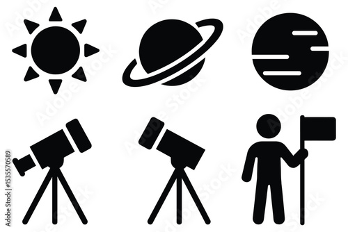 Space exploration icons set isolated on white background