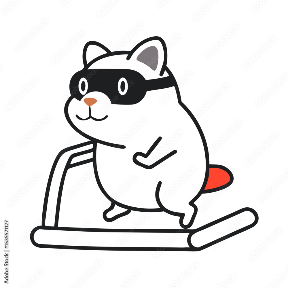 Naklejka premium Dazed Hamster in Virtual Reality Glasses Wobbles on a Tiny Treadmill