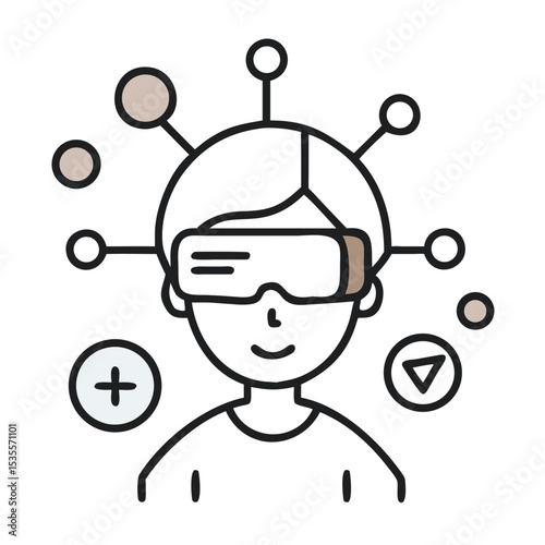 Boy Explores Virtual Reality With Headset Surrounded by Data Visualization