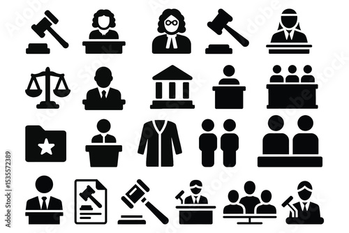 Law justice icons set isolated on white background