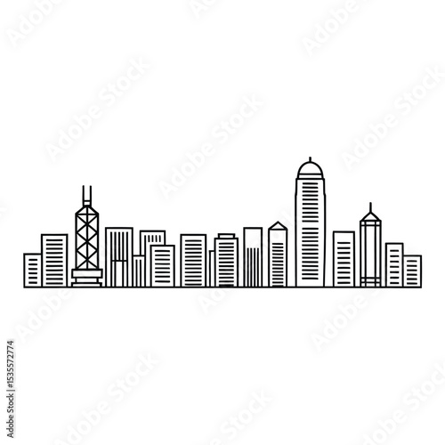 Hong Kong Victoria Harbour Icon, Vector, Illustration, Icon, Outline, Line Art, Silhouette, Logo, White Background.