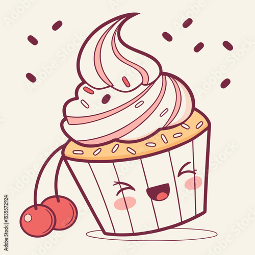 Blushing cupcake emoji with whipped cream hair