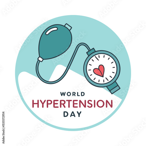 World Hypertension Day Illustration with Blood Pressure Monitor and Heart Symbol Inside the Gauge in a Circular Design