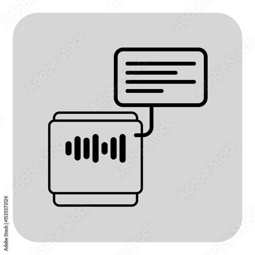 Icon of digital device with waveform graphic on one side and speech bubble on other. Communication and information exchange in modern context concept