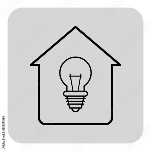 Minimalistic line icon of house outline combined with light bulb logo. Home energy efficiency and sustainable living practices concept