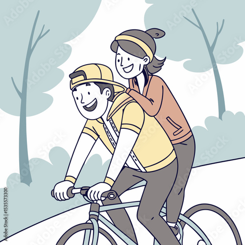 Couple emoji riding bike together happily