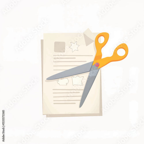 Scissors cutting shapes on worksheet, promoting creativity