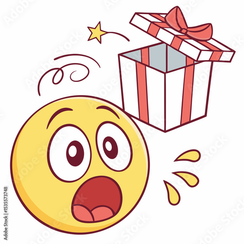 Emoji face surprised by a pop-up gift