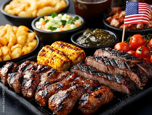 Grilled steak, sides, 4th July feast