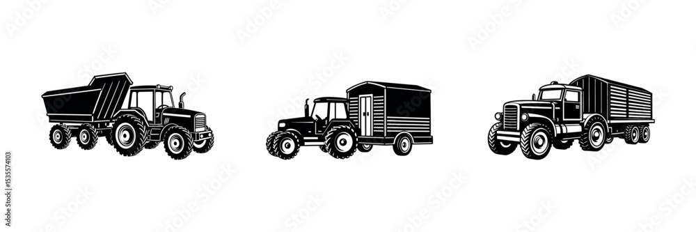 Classic Farm Tractor Silhouette – Retro Agricultural Equipment Vector Design Classic Farm Tractor Silhouette – Retro Agricultural Equipment Vector Design