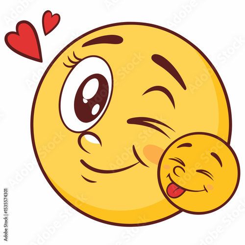 Flirty emoji with one eye wink and kiss lips