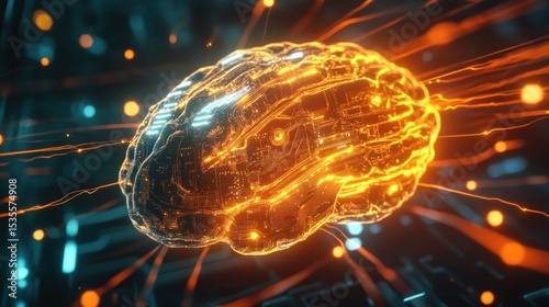 Artificial Intelligence Concept: Digital Brain with Circuitry and Neural Activity