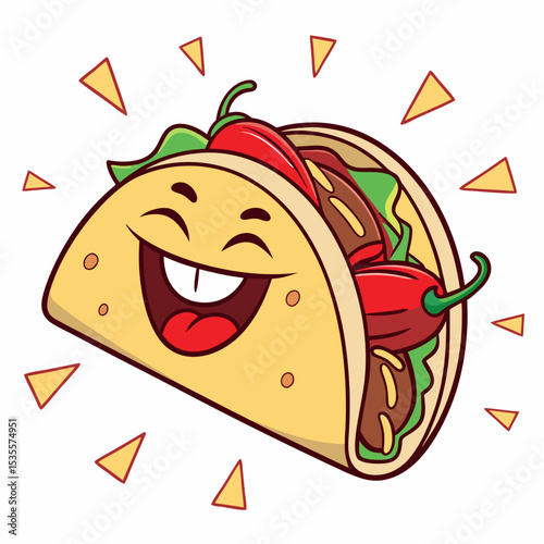 Laughing taco emoji with chili cheeks