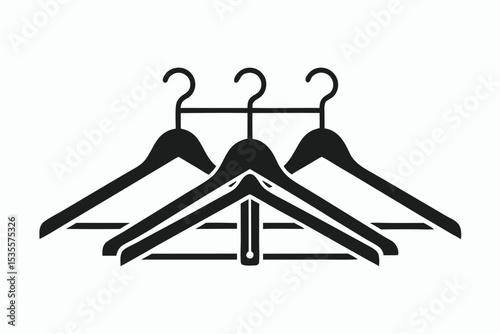 Three black clothes hangers overlapping in a minimalist graphic design for apparel concepts
