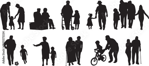 Grandparents silhouettes vector set for grandparent's day