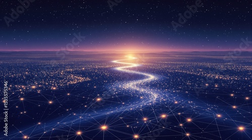 Network Connection Across City Skyline at Night