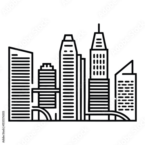 Singapore Business District Icon, Vector, Illustration, Icon, Outline, Line Art, Silhouette, Logo, White Background.