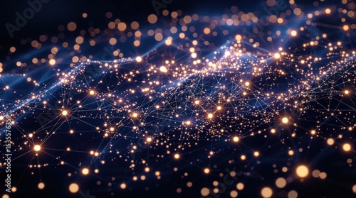 Network of Glowing Particles Connected by Lines