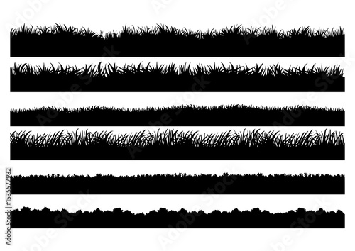 Vector set of grass silhouettes isolated on white background