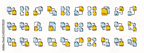 Folder and File Management Flat Icons Set – Document, Storage, Data Organization, and Sharing Symbols Collection