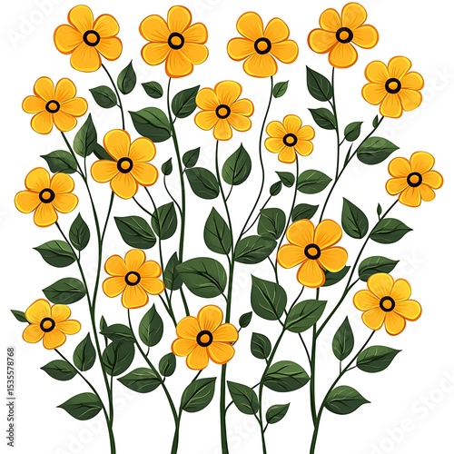 Cheerful yellow flowers with green leaves