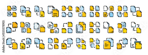 Set of File Management and Document Icons – Flat Style Collection with Folders, Files, and Data Symbols