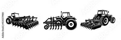 Farming Tools Silhouette Clipart Agricultural Vehicle and Machinery Vector Art Design set