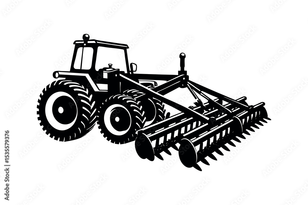 Naklejka premium Rural Agriculture Silhouette Design Farming Machine and Equipment Vector cilpart