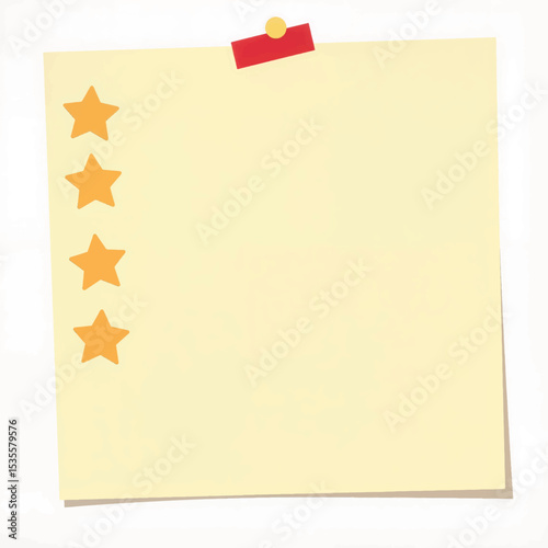 Blank sticky note with stars for feedback in workspace, organization