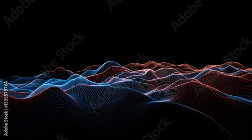 Abstract Landscape with Blue and Red Lines