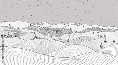 Landscape with Hills and Trees Illustration