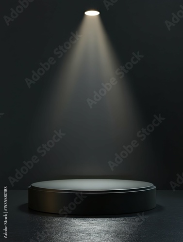 clear pixel visual of Black podium product stage with spotlight podium for product advertisement high detail 8k