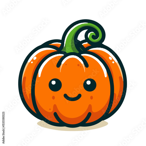Adorable cartoon pumpkin with smiling face in cheerful style on transparent background for kids' educational materials and vegetable character illustrations