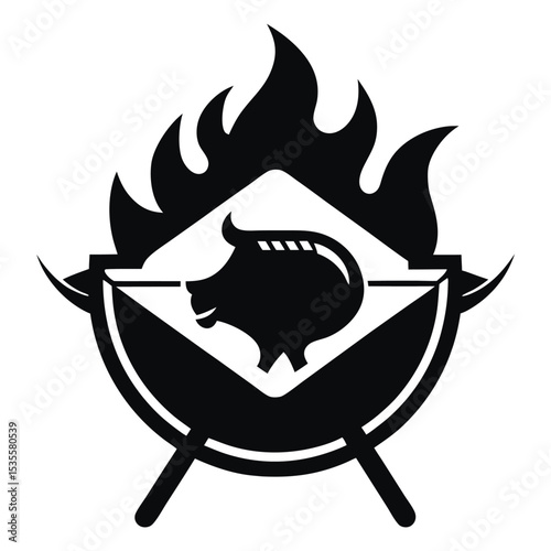 Barbecue grill with flames in tribal demon style illustration