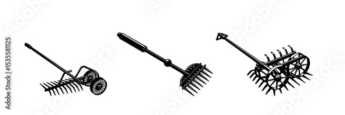 Farming Tools Silhouette Clipart Agricultural Vehicle and Machinery Vector Art Design set