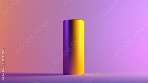 Vibrant and Abstract Cylinder Form with a Purple and Orange Gradient Background in a Minimalist Setting