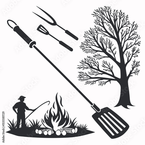 Gardening Tools Set in Silhouette Vector Illustration