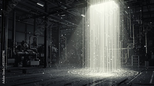 Abstract Light in Dark Industrial Interior