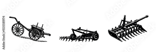 Farming Tools Silhouette Clipart Agricultural Vehicle and Machinery Vector Art Design set