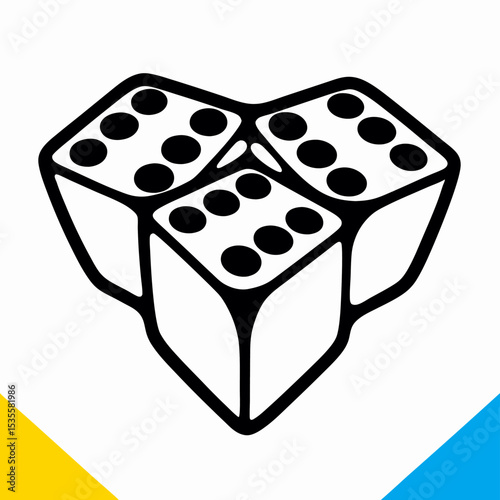 Three Dice in Heart Shape - Black and White Illustration